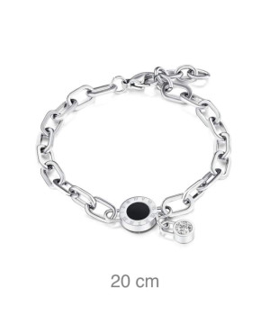 Pulsera Acero con Motivo Negro y Circonita