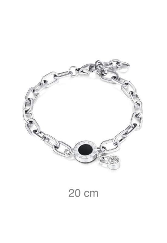 Pulsera Acero con Motivo Negro y Circonita