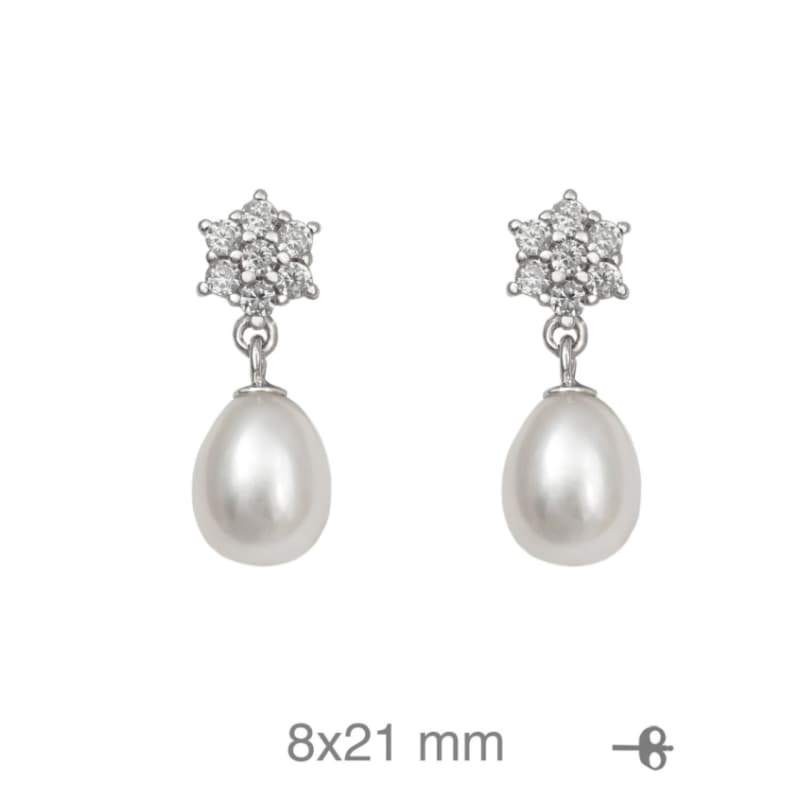 Pendientes Rosetón Circonitas y Perla Plata Ley