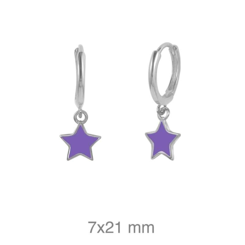 Pendientes Aros con Estrella de Esmalte Morado Plata Ley