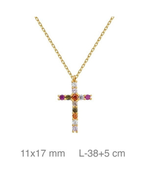 Collar Cruz de Circonitas  de Plata Ley