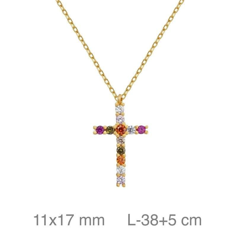 Collar Cruz de Circonitas  de Plata Ley