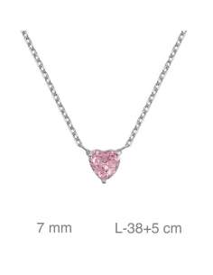 Collar Corazón con Circonita Rosa de Plata Ley