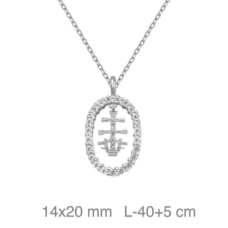 Collar Circulo de Circonitas con la Cruz de Caravaca en Plata Ley