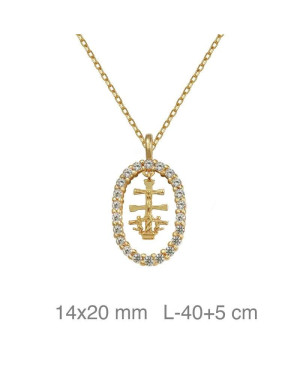 Collar Circulo de Circonitas con la Cruz de Caravaca en Plata Ley Bañada en Oro