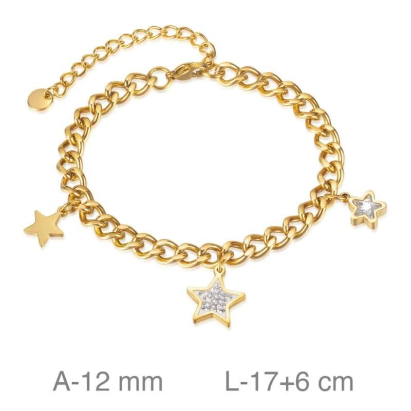 Pulsera Acero Dorado Estrellas con Circonitas