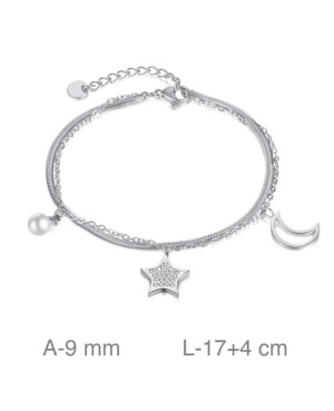 Pulsera de Acero con  Estrellas Luna y Perla