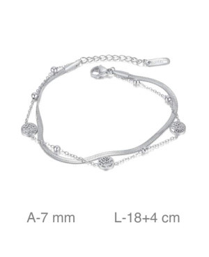 Pulsera Acero Doble con Arboles de la Vida y Bolitas