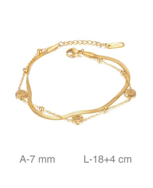 Pulsera Doble de Acero Dorado con Arboles de la Vida y Bolitas
