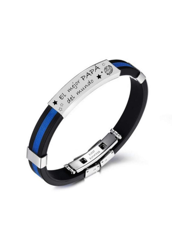 Pulsera día del Padre de Acero y Caucho