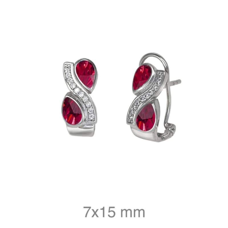 Pendientes Omega con Circonitas y Lagrimas color Rubí de Plata Ley