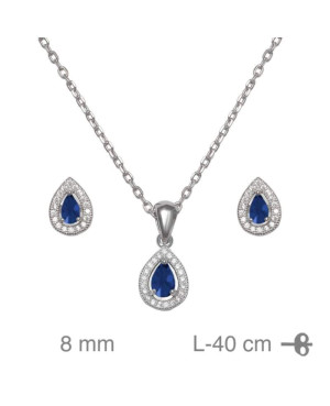 Conjunto Pendientes y Collar con Circonitas color Zafiro en Plata Ley
