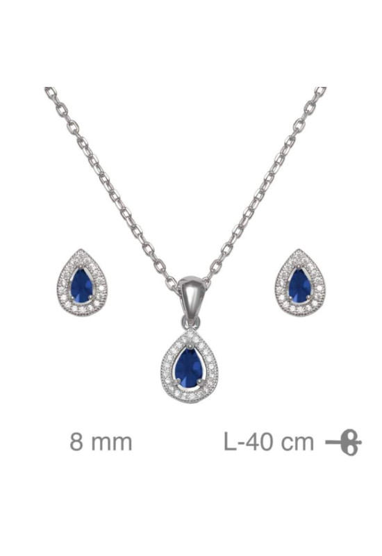 Conjunto Pendientes y Collar con Circonitas color Zafiro en Plata Ley
