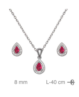 Conjunto Pendientes y Collar con Circonitas color Rubí en Plata Ley