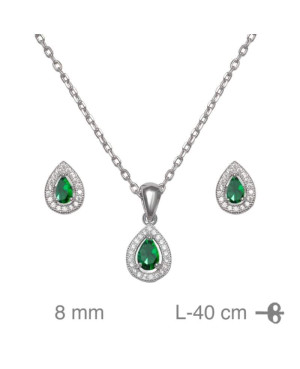 Conjunto Pendientes y Collar con Circonitas color Esmeralda en Plata Ley