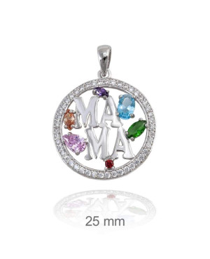 Colgante Mama con Circonitas Multicolores Plata Ley