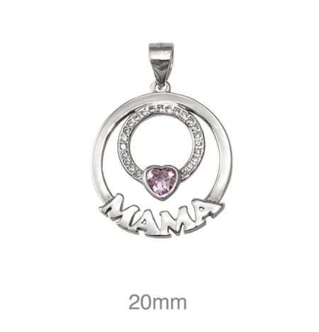 Colgante Mama con Corazón Rosa de Circonita  Plata Ley
