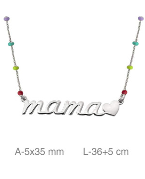 Collar Mama con bolitas Multicolores Plata Ley
