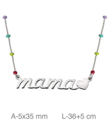 Collar Mama con bolitas Multicolores Plata Ley