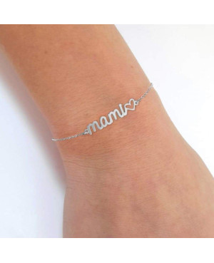 Pulsera Mami con Corazón Plata Ley