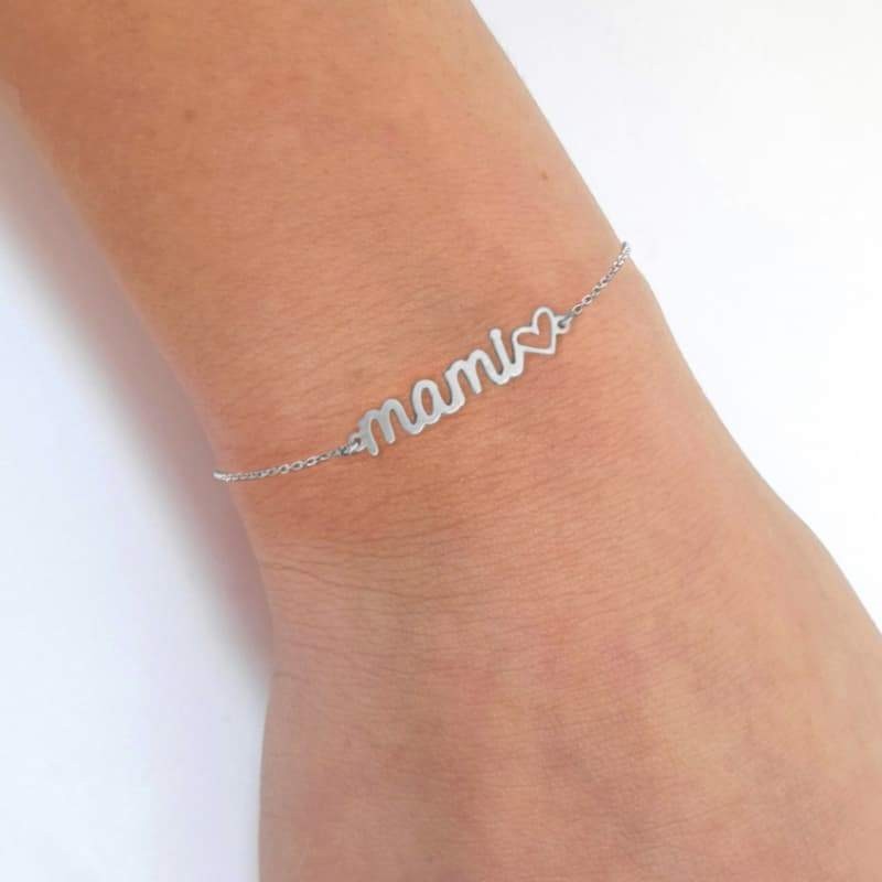 Pulsera Mami con Corazón Plata Ley