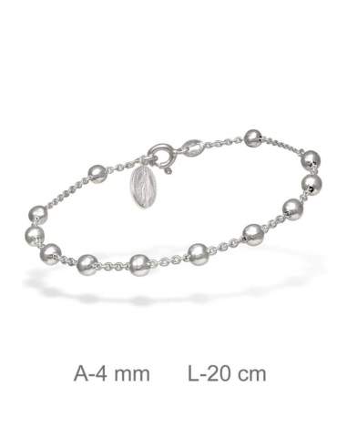 Pulsera con Bolas y Virgen Milagrosa en Plata Ley