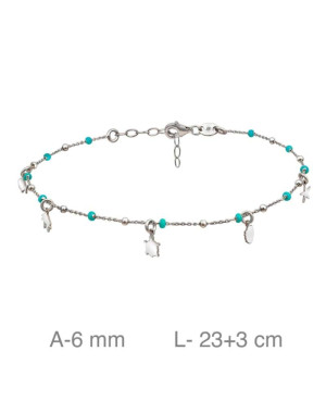 Tobillera con Bolas Color Turquesa y Charms de Plata Ley