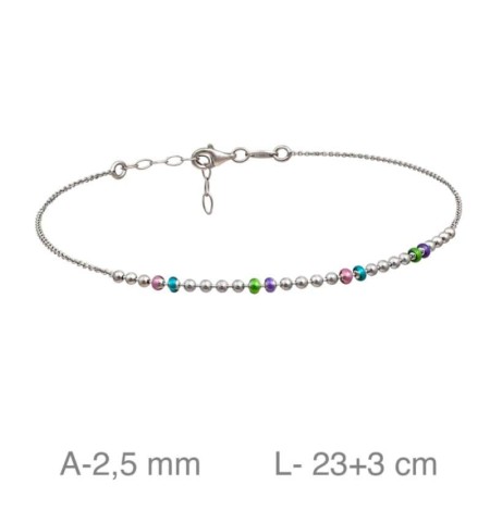 Tobillera con Bolitas en Colores de Plata Ley