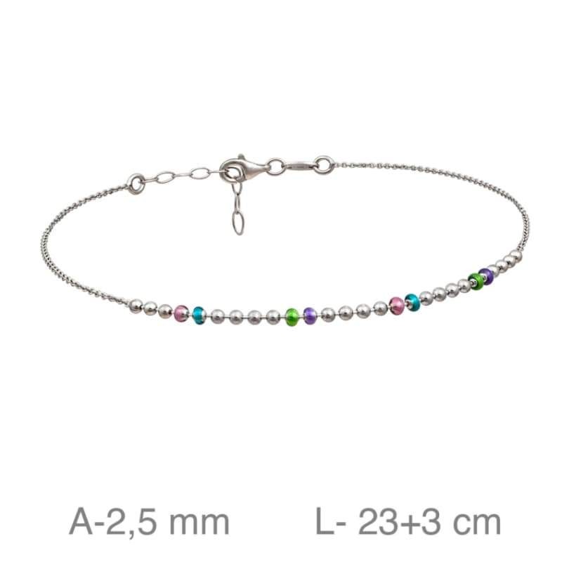 Tobillera con Bolitas en Colores de Plata Ley