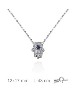 Collar Mano de Fátima con Circonitas Azules de Plata Ley