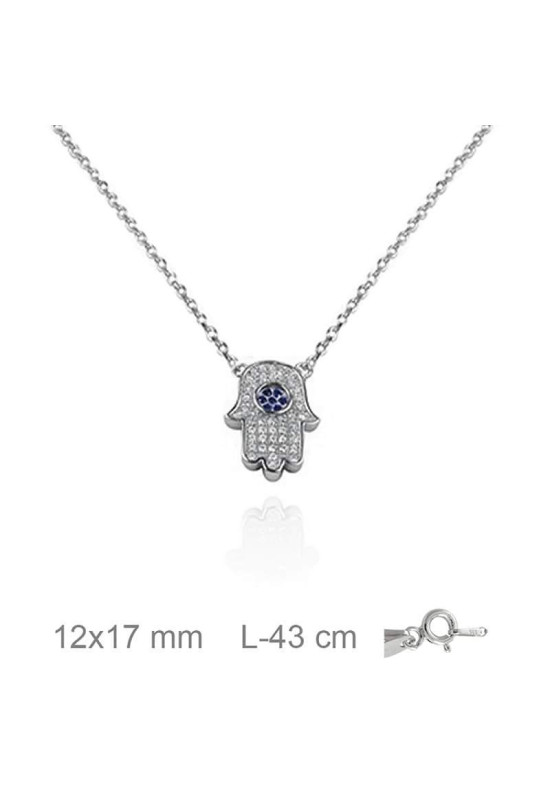 Collar Mano de Fátima con Circonitas Azules de Plata Ley